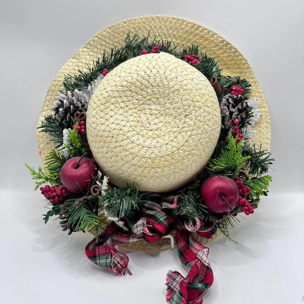 Set of 3 Seasonal Straw Hat Wreaths Floral Wall Decor Hanging Front Door Decor